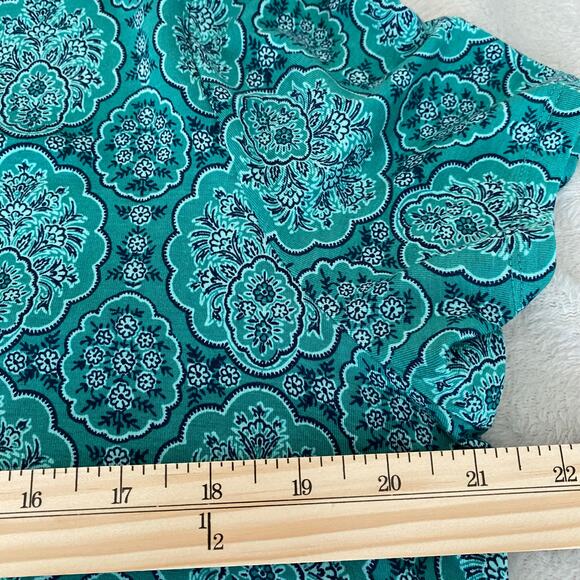 JM Collection Medallion Floral Jersey Top Women XL Blue Boho Stretch Ruffle Hem - Picture 8 of 9